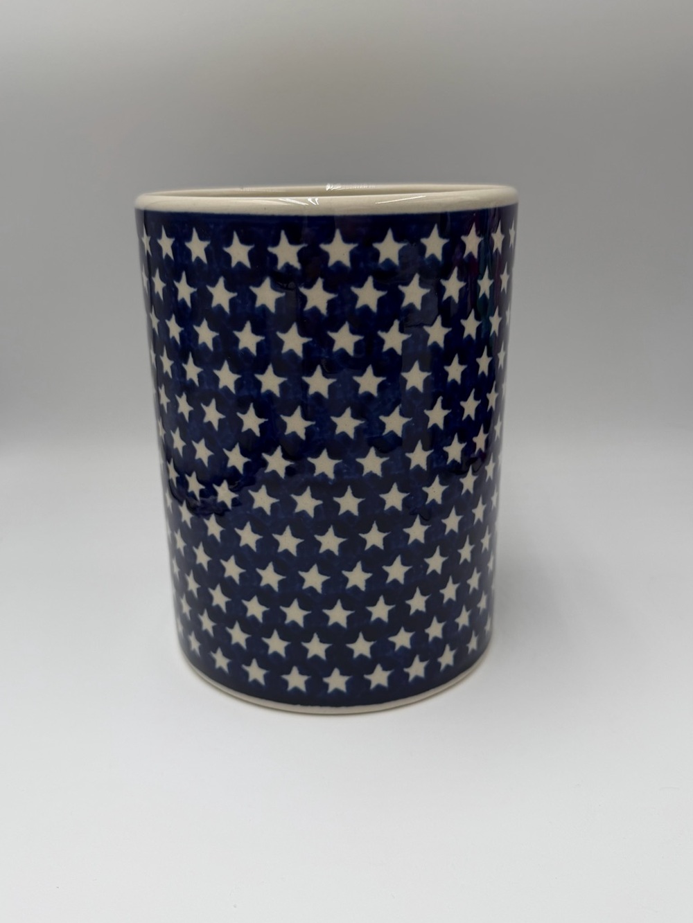 Boleslawiec Polish pottery hand painted star print utensil crock